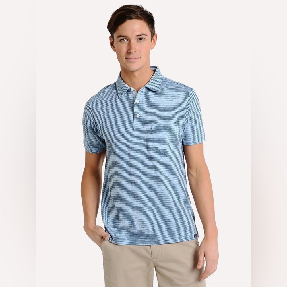 FAHERTY Men’s Striped Short Sleeve Polo Shirt Lightweight Cotton/Poly Blue Small